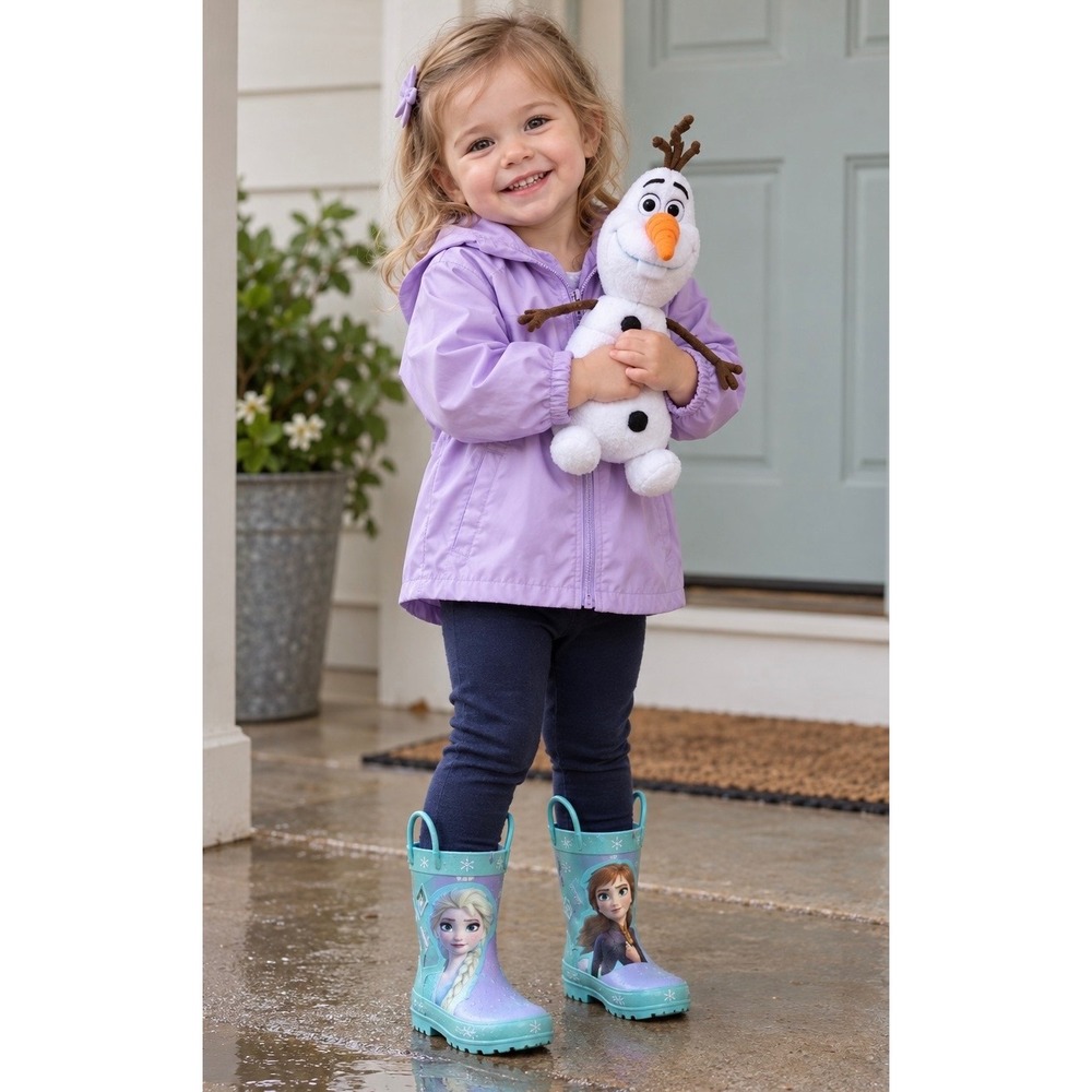 Disney Frozen Anna Elsa Toddler Girl Rain Boots Size 5/6 Blue Purple Glitter